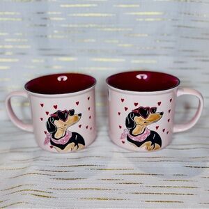 SET OF 2 Dachshund Heart Mugs | Pink Valentine Dog Cups